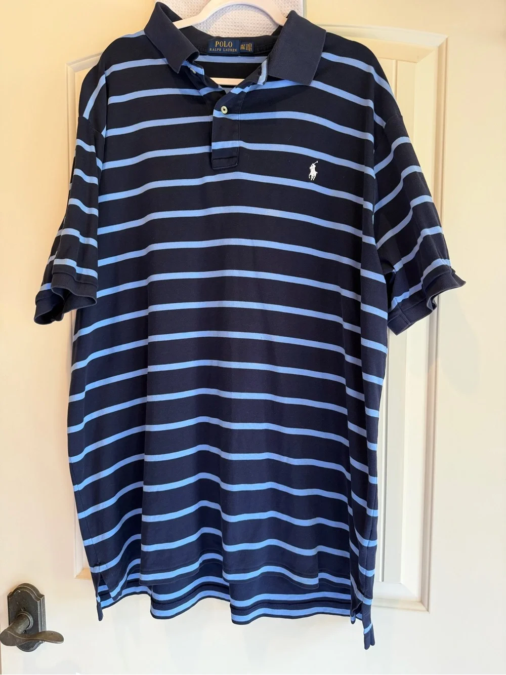 Polo Ralph Lauren Men’s Navy Blue Striped Short Sleeve Polo Shirt 3XLT⁠